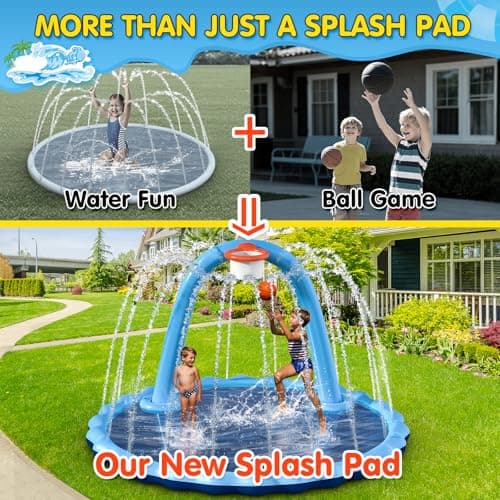 Instraella Splash Pad for Kids and Dog, 110" 2-in-1 Large Sprinkler Mat with Basketball Hoop and Arch for Kids Outdoor Play, Shoot Game for Backyard, Inflatable Water Toys More Fun for Boys and Girls view 3