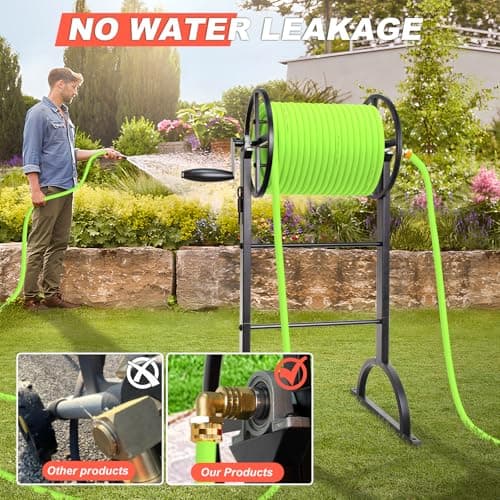 Garden Hose Reel,Upgrade Garden Hose Holder,Outside Heavy Duty Metal Freestanding Water Hose Holder Winder,Holds Up 150FT 1/2" Hose for Garden Lawn Yard view 4