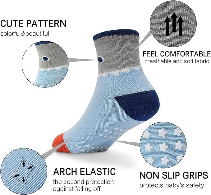 AIQIBAO 12 Pairs Anti Slip Socks With Grips, Funny Children Ankle Toddler Boys Girls Baby Socks for Ages 1-7 view 3