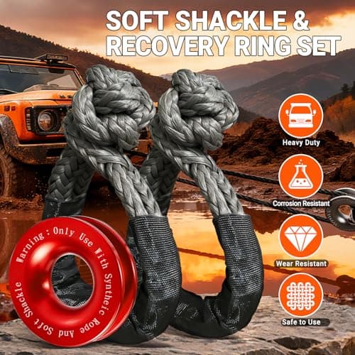 DAJOUJS Synthetic Soft Shackle Rope 1/2 Inch x 22 Inch Gray Recovery Tow Shackles with Red Recovery Ring 56,000lbs Breaking Strength Offroad Soft Shackle Recovery Kit for Truck, Jeep, SUV, UTV, ATV view 5