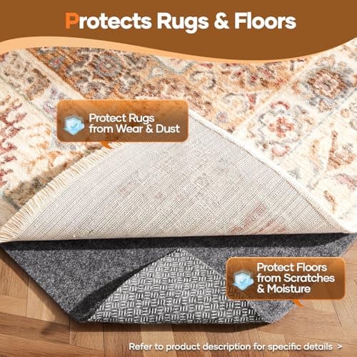 Veken Non Slip Cushioned Rug Pad Gripper 10 x 14 Ft, Felt and Silicone Backing, 1/4 inch Thick Carpet Liner for Hardwood Floors and Finishes, Under Area Rugs Anti Skid Mat, Keep Rugs Safe and in Place view 5