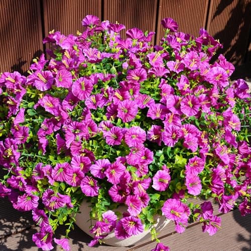 maxkes Artificial Flowers for Outdoors, UV Resistant Fake Silk Morning Glory, Realistic Faux Plants for Outside Porch Patio Window Box Hanging Planter (16, Fuchsia) view 2