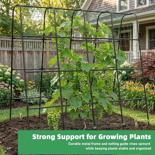 Garden Arch Trellis for Climbing Plants, Plastic-Coated Steel Trellis with Easy-Connect System, Includes Net, Ties & Gloves, Outdoor Plant Support for Vegetables (63" L x 63" H) view 6