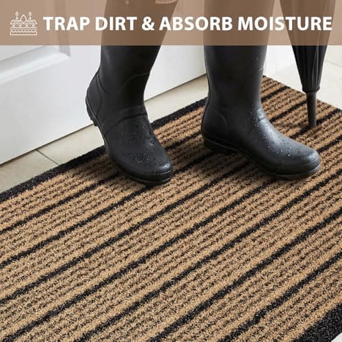 DOMUSTEX Outdoor Front Door Mat 24" x 36", Dirt Trapping Outside Entrance Rug, Non Slip Shoe Scraper, Heavy Duty Commercial Rug for Patio, Garage, Traffic Area, Office, Roll Packing view 2