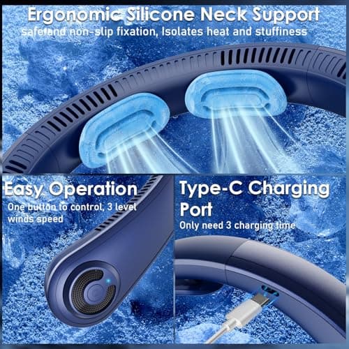 AUIIAH Neck Fan - Portable Personal Cooling Bladeless Around the Neck Fans that Blow Cold Air Rechargeable with 5 Speeds, Neck Support for Hot Flashes, Disneyland, Travel, Cooler Gift for Women Men view 6