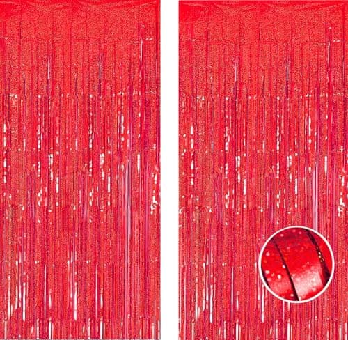 Red Laser Tinsel Glitter Foil Fringe Curtain Birthday Party Streamers Backdrop Decorations Photo Booth Theme Bachelorette Graduation Decor view 5