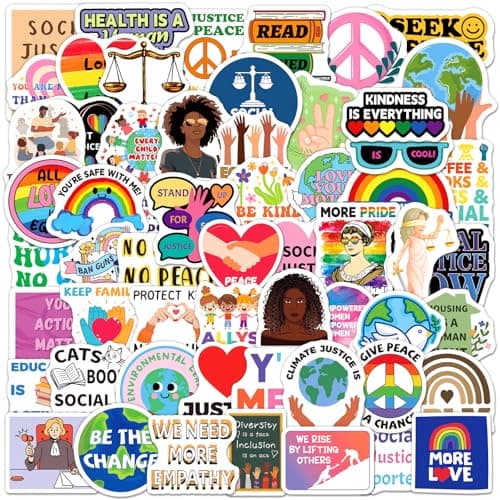 Yqskt 200PCS Social Justice Stickers, Feminist, Equality, Human Rights & Activism Stickers, Social Worker Gifts for Women Teens, Vinyl Decals for Laptop Water Bottle Scrapbook — image 1
