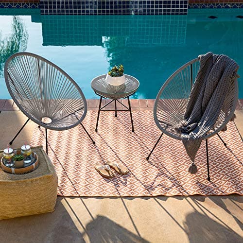 Best Choice Products 3-Piece Outdoor Acapulco All-Weather Patio Conversation Bistro Set w/Plastic Rope, Glass Top Table and 2 Chairs - Gray view 2