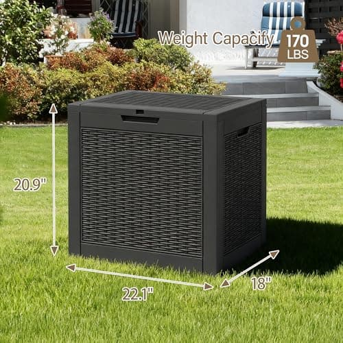 GULAIMOAO Outdoor Storage Box, 35/56 Gallon Deck Box with Lockable Lid, Waterproof Resin Storage Bin for Patio Furniture, Garden Tools, Cushions, Black/Grey view 2