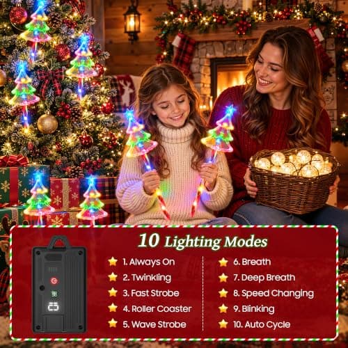 Solar Christmas Pathway Lights Outdoor 12-Pack, Tree & Candy Cane Lights view 6