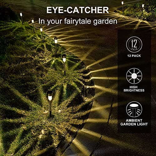 Dream Master Solar Lights Outdoor Waterproof, Stainless Steel LED Landscape Lighting, Solar Garden Lights, Outdoor Decorations for Yard, Pathway, Walkway, Patio, Lawn - 12 Pack(Warm White) view 3
