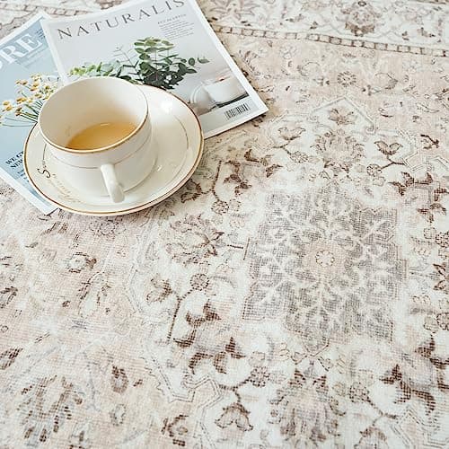 2x6 Hallway Washable Runner Rug : Vintage Soft Kitchen Laundry Runner with Non Slip Backing Farmhouse Entryway Living Room Floor Mat Stain Resistant Carpet for Bedroom Bathroom Distressed Beside Rug view 3