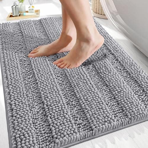 OLANLY Thick Bathroom Rugs 30x20, Extra Soft Absorbent Chenille Striped Bath Rugs, Rubber Backing, Machine Wash Dry, Bath Mats for Bathroom Floor, Tub and Shower, Home Decor Accessories, Grey view 1