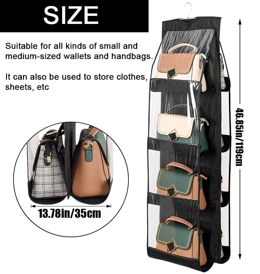 AYWVRBST Handbag Purse Organizer, 8 Pockets, Dust Proof Purse Organizer Closet, Wardrobe Closet Organizer, Washable Handbag Organizer for Handbags Purse (Black, 8) view 3