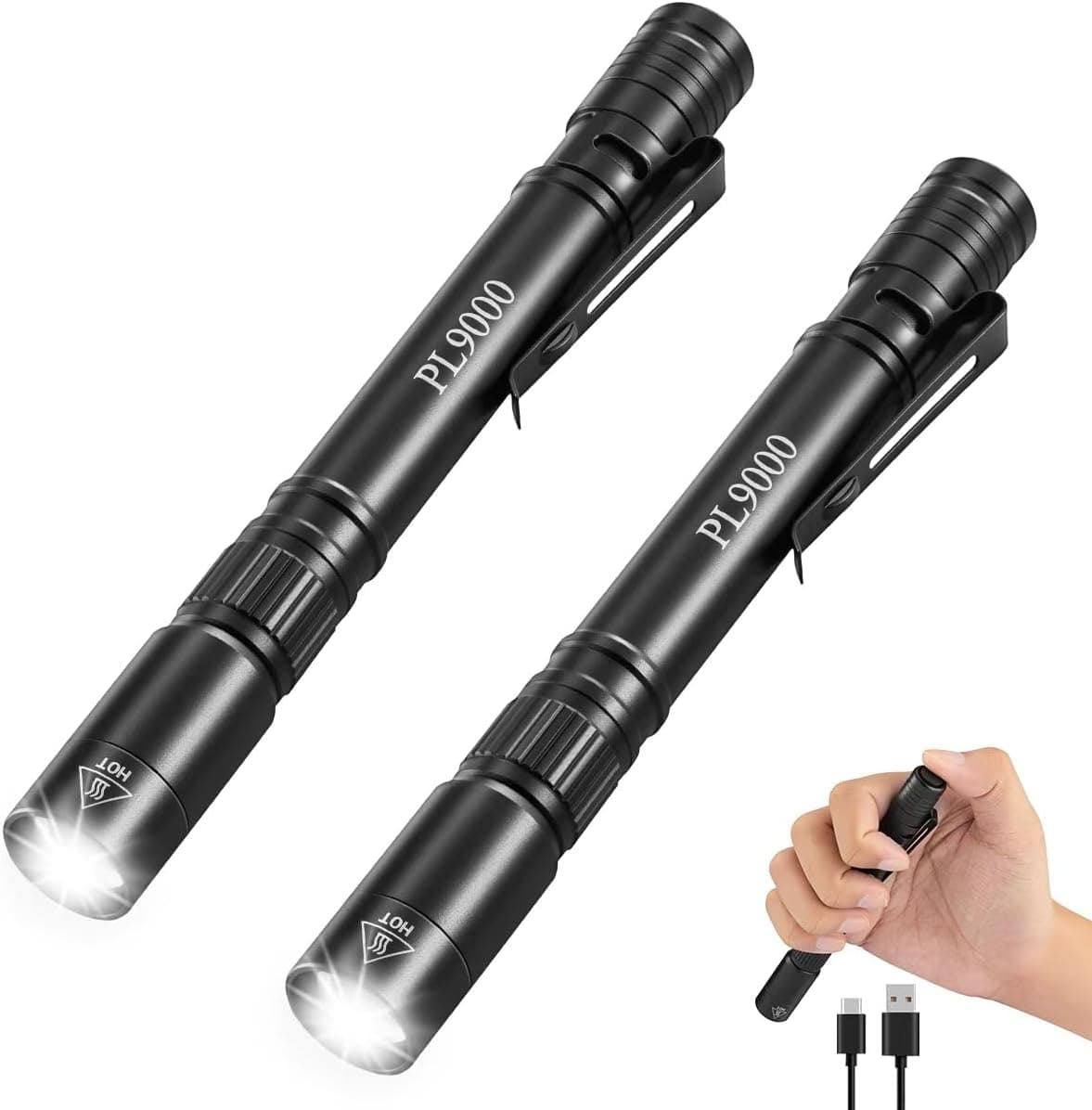 HUCCBS 2Pack Pen Flashlight Rechargeable
