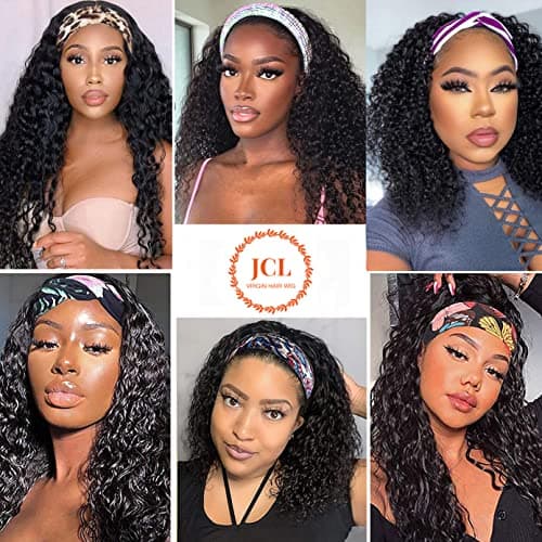 JCL Curly Headband Wig Human Hair 180% Density 12 Inch Headband Wigs for Black Women Deep Wave None Lace Front Wigs Human Hair Wear and Go Glueless Wig Natural Color view 3