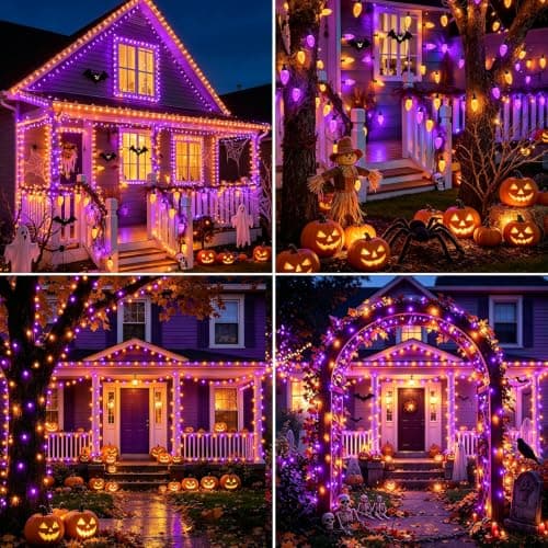 C9 Solar Halloween Lights,33ft 50LED Outdoor Halloween Lights,Orange Purple view 5