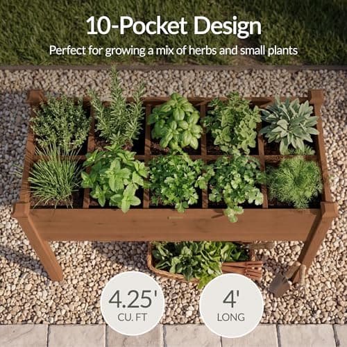 Best Choice Products Raised Herb Garden Bed Planter Box - Elevated Wooden Planter with 10 Grid Growing Compartments, Drainage Holes, Vegetable Flower Garden Box for Patio Balcony Backyard - Acorn view 3
