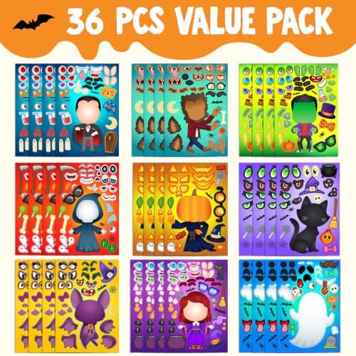 JOYIN 36 PCS Halloween Craft Stickers for Kids Party Favor, Make a Face Stickers with Designs Witch Vampire, DIY Craft Supplies for Halloween Party Game Classroom Activities Gift Goodies view 3