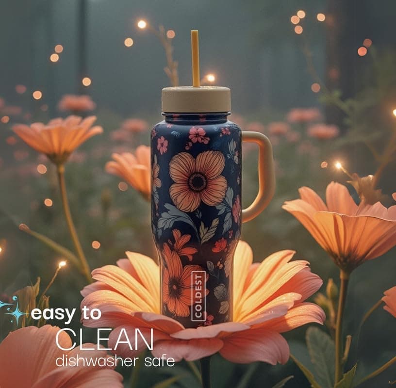 Coldest Tumbler with Handle and Straw - 100% Leak Proof Insulated Tumbler with Lid and Straw (3 Lids) - Stainless Steel Tumblers for Women & Men - Cup Holder Friendly Base, 46 oz (Lilac Blue) view 2