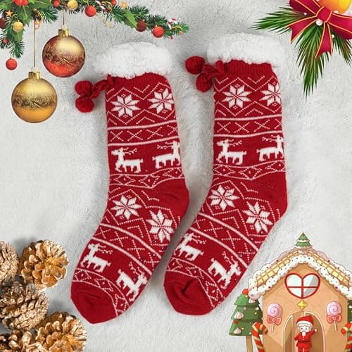 BenSorts Women Non Slip Winter Thick Slipper Socks with Grippers Warm Fuzzy Socks Christmas Gifts view 6