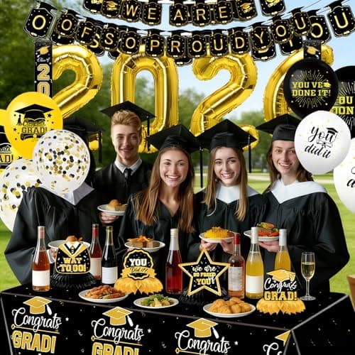 Graduation Decorations 2026 Themed Set - All-in-One Party Supplies with Backdrop & Tablecloth, Congrats Grad Banner for High School College Class of 2026 Decor view 4