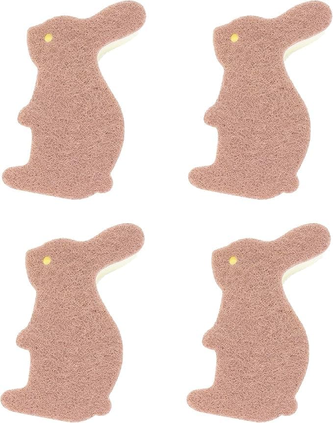 4 Pcs Rabbit Shape Kitchen Cleaning Sponge Multi Functional Cute Scrub Sponge Non Scratch Dish Sponge for Washing Dishes Kitchen Bathroom(Rabbit) — image 1