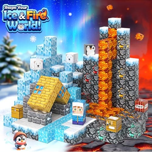 Gooidea Large Magnetic Blocks 110PCS Ice Fire World Inspired Playset Kids Magnet Toys 1 inch Building Cubes Magworld Add-on Building Craft Sensory Toys Game Gifts for Kids Ages 3-5 4-6 5-7 8-12 view 2