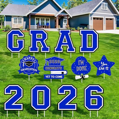 Graduation Decorations 12Pcs Waterproof Blue Graduation Yard Signs Class of 2026 Outdoor Congrats Grad Sign with Stakes for Garden Lawn Yard College High School Graduation Party Decorations view 4