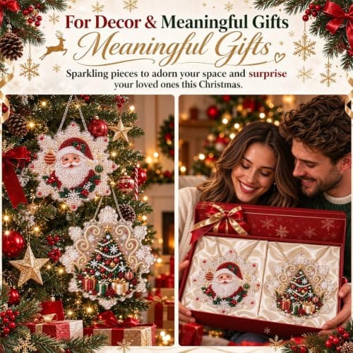 Diamond Art Hanging Kit for Adults, Christmas Diamond Painting Kit, DIY Rhinestone Pearl Suncatcher Ornament, Diamond Painting Craft Kit for Window Hanging Decor, Holiday Home Garden Wall Decoration view 6