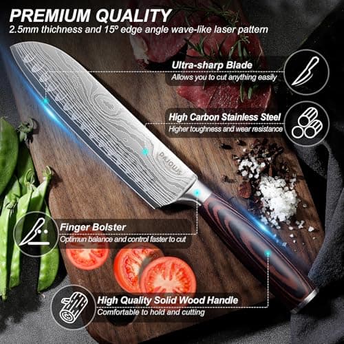 Kitchen Knife Set with Block - 6 Pcs Chef Knife Block Set, 5 Pcs High - Carbon Stainless Steel Razor - Sharp Knives with a Magnetic Knife Block Holder, Versatile and Professional Kitchen Knives Set view 4