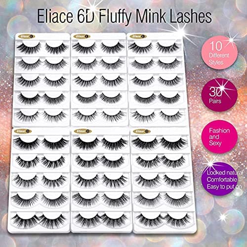 Eliace False Eyelashes Natural look Cat Eye Lashes Wispy Strips,6D Volume Mink lashes 30 Pairs 10 Mixed Styles Fake Eyelashes Pack,Wispy Eyelash Soft Reusable Dramatic Fluffy Beauty Lash Wholesale view 3