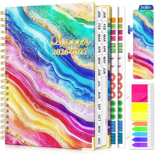 Planner 2026-2027, 18 Month Weekly and Monthly Planner, Jan. 2026 - Jun. 2027, 9" x 11.6" Hardcover Calendar Planner with Page Tabs, Separator Page, Inner Pocket, Bookmark, Stickers, Sticky Note Set — image 1