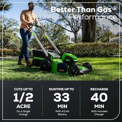 Greenworks 80V 21" Self-Propelled Cordless Lawn Mower – Brushless Motor, LED Lights, 4.0Ah Battery & Rapid Charger (75+ Compatible Tools) view 3