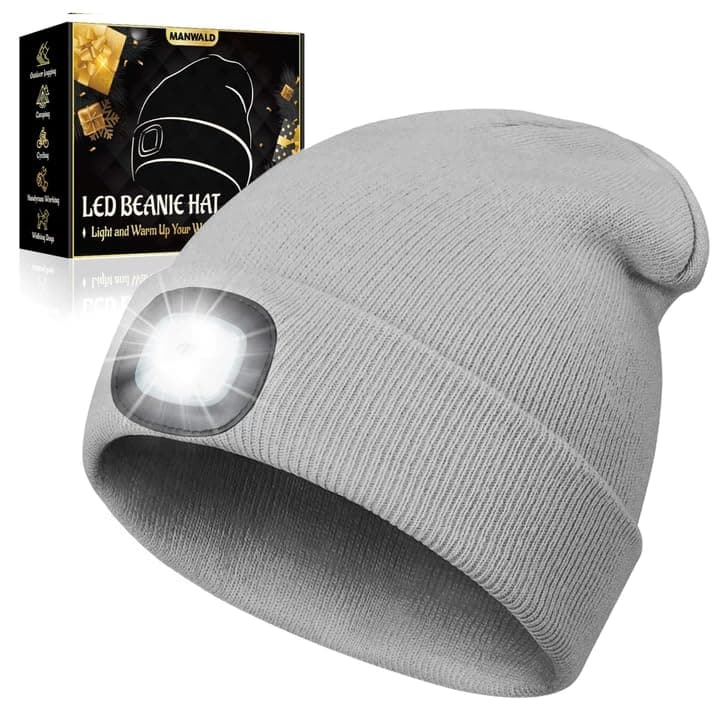 MANWALD LED Beanie Hat with Light, USB Rechargeable LED Headlamp, Gifts for Men, Mens Gifts, Birthday Gifts for Him Dad Husband, Boyfriends, Grey, 1 Pack — image 1