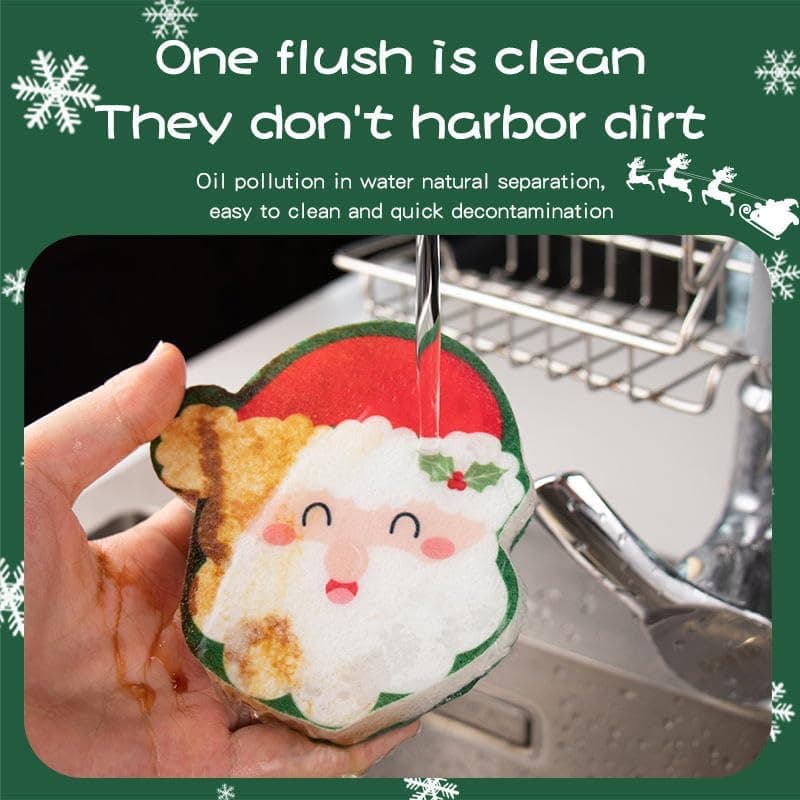 Cartoon Christmas Kitchen Sponges Reusable, Dish Sponge for Washing Dishes,Heavy Duty Scrub Sponge,Double-Side Design, Durable & Long-Lasting with Hign Density Sponge,4pack (Christmas sponges) view 4