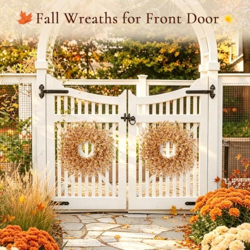 26 Inch Fall Wreath for Front Door, Autumn Thanksgiving Decor | Artificial Wreath for Porch Window Wall Fireplace Entryway Farmhouse Indoor Outdoor view 5