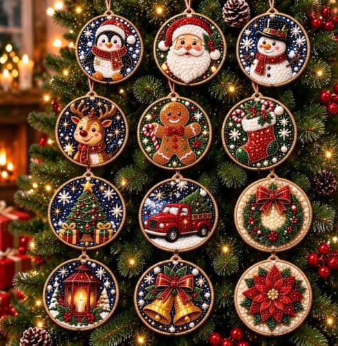 12PCS DIY Christmas Ornaments  Pearl Diamond Art Kits for Adults — image 1
