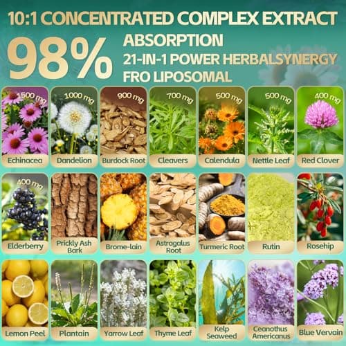 21-in-1 Liposomal Lymphatic Drainage Supplements, 100 Day Supply, 6000mg Lymph System Support for Women & Men with Echinacea, Dandelion, Burdock, Bromelain, Calendula, Turmeric & More, 300 Softgels view 3