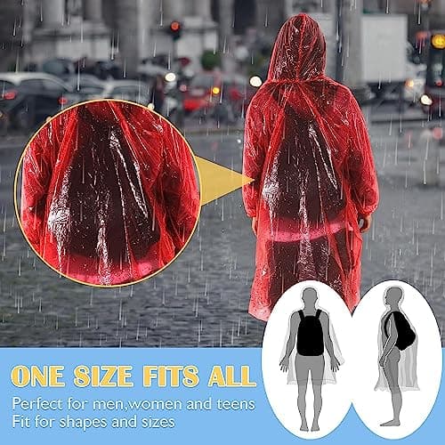 12 Pack Clear Rain Ponchos with Hood for Adults, Family, 3 Colors 51.1 Inches Emergency Raincoats view 7