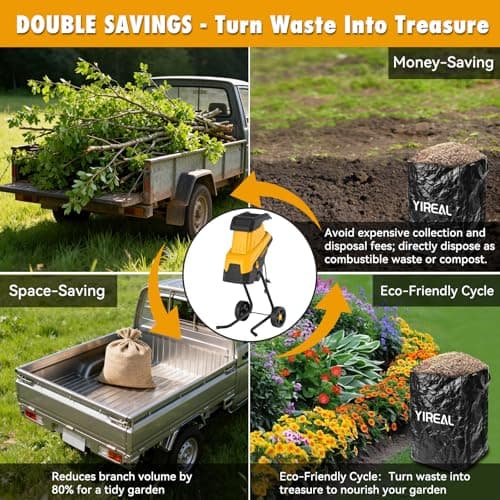 Yireal Upgraded 3-Blade Electric Wood Chipper 15-Amp,Chipper Shredder Detachable with Collection Bag 45L, 1.8 Inch Cutting Diameter Mulcher for Yard Branches Mulching Composting and Garden Cleanup view 5