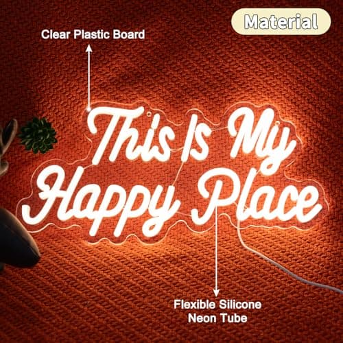 This is My Happy Place Neon Sign, Letter Neon Signs for Wall Decor Dimmable Light up Sign, Classroom Wedding Kids Room Store Home Neon Decor 16.14 x 7.87 inch view 3
