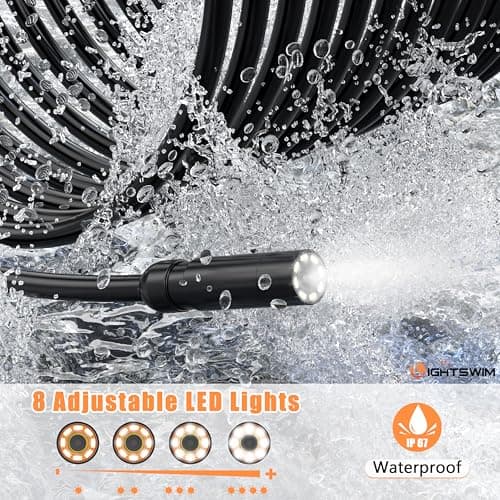 Industrial HD Digital Borescope, Lightswim 1080P 4.3" IPS Endoscope Inspection Camera with Handheld IP67 Waterproof Snake Sewer with 8 LED Lights 16.5ft Semi-Rigid Cable view 5