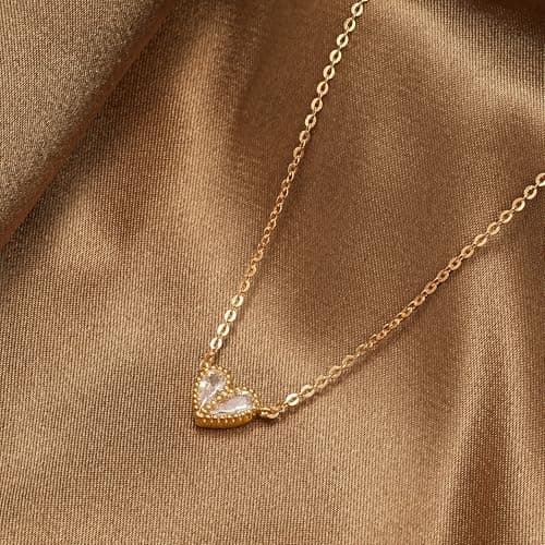 MTMY Dainty Layered Heart Necklace for Women, 14K Gold Plated CZ Love Heart Pendant Choker Necklace with Adjustable Chain Jewelry Gift view 3