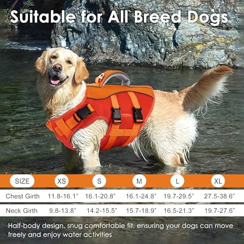 Petglad Dog Life Jacket, High Buoyancy Dog Life Vest with Handle for Swimming Boating, Adjustable Swimming Vest with Reflective Trim for Small Medium Large Dogs - Orange, M view 6