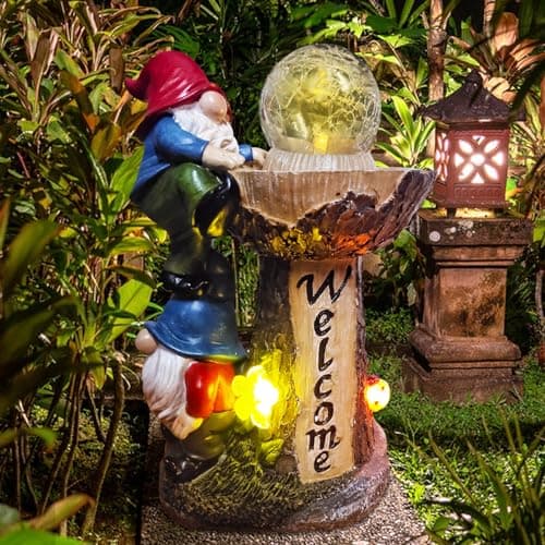 Binqiuu Garden Gnomes Outdoor Statue with Solar LED Lights, Solar Garden Gnomes Decorations10.4 in Funny Double Gnomes Sculptures Home Outdoor Lawn Yard Decor, Ideal Gnomes Gifts for Women/Grandma/Mom view 1