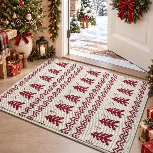 Christmas Door Mat Indoor Entrance Dirt Trapper Doormat,White&Red,17"x30" — image 1