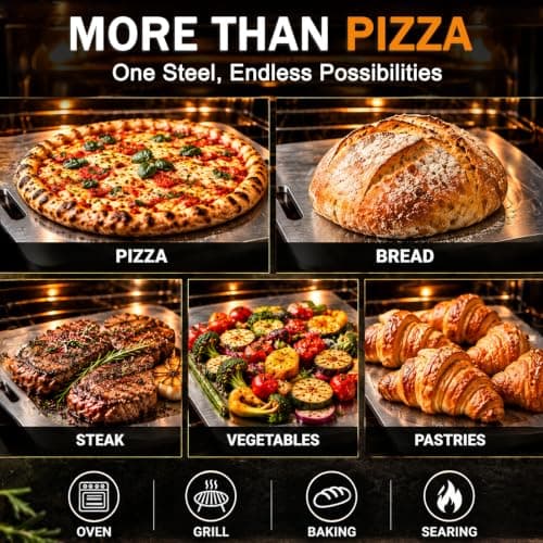OAKJAR 16" x 16" Pizza Steel for Oven, 304 Stainless Steel, 3/16 Inch | No Seasoning Required, Rust-resistant, Oval Handles, Easy to Clean, Pizza Baking Steel for Bread, Roasting, High-Heat Baking view 6