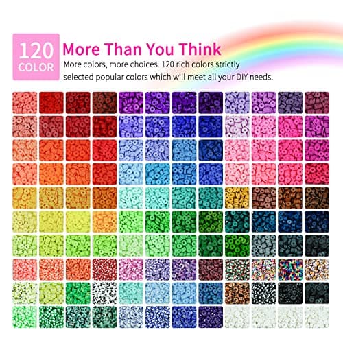 Sistenia 20,000 Pcs Clay Beads Bracelet Making Kit, 120 Colors 6 Boxes Polymer Beads Spacer Heishi Beads & Jewelry Kit with Pendant Charms Elastic Strings, Crafts Gift for Kids Adults view 4