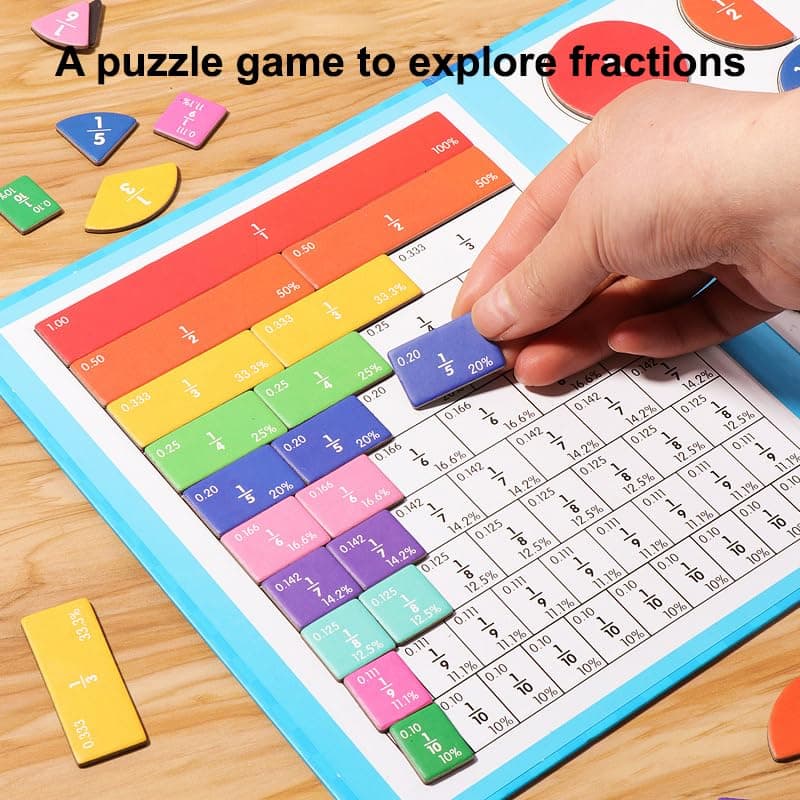 Magnetic Fraction Educational Puzzle, Magnetic Fraction Demonstration Book with Fraction Tiles & Circles, Fraction Manipulatives for Elementary School, Math Learning Skills for Kids view 4